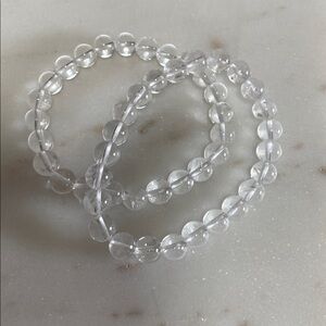 2 Clear Crystal Bead Stretch Bracelet - Women's Jewelry
